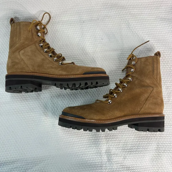 Marc‎ Fisher LTD Izzie Tan Suede Shearling Lace Up Combat Lug Sole Boots 9.5M - Image 7