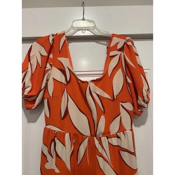 BTFM Orange White Floral Maxi Dress Size Medium Resort Tropical Modest Cruise - Image 2