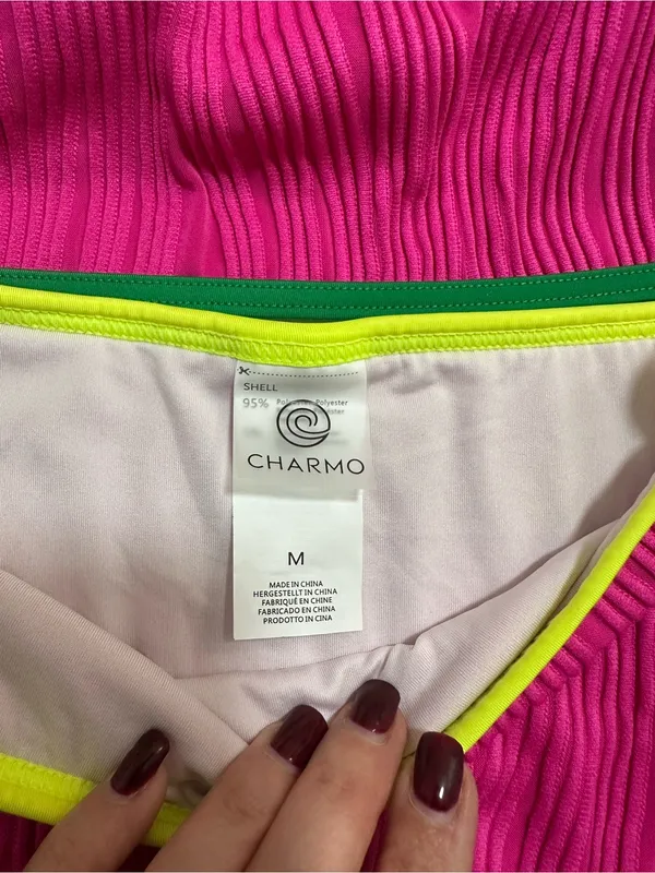 Charmo 2-Piece Tankini Set - Pink Ribbed with Neon Trim - Size M - UPF 50+ - Image 3