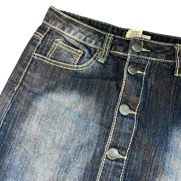 Earl Jean Denim Mini Skirt Dark Wash Distressed Y2K Western 90's Hippie Size 4 - Image 3