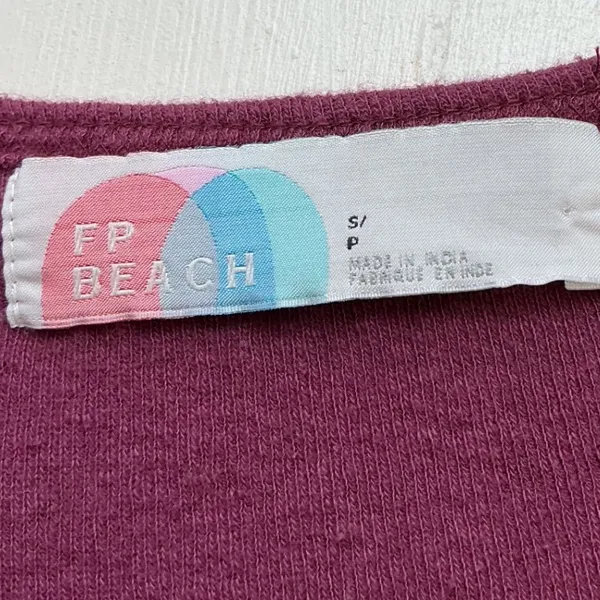 Free People Beach Womens Small Ruffle Tunic Top Long Sleeve Berry Wine V-Neck - Image 6