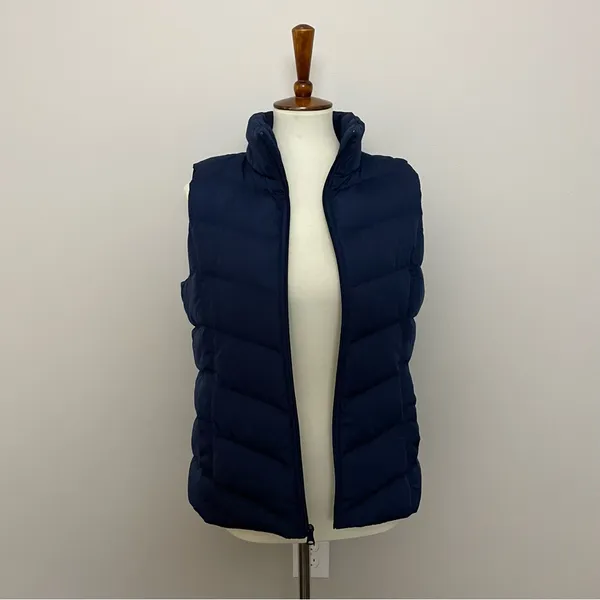 Lands End Vest Puffer Down Feathers Quilted Lightweight Pockets Full Zipper Blue - Image 6