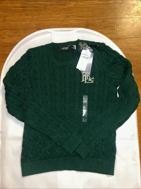 Luaren Ralph Lauren Button-Trim Cable-Knit Cotton Sweater - Image 2
