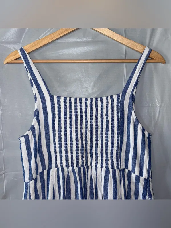 Old Navy Striped Maxi Dress‎ Med Blue White Linen Cottagecore Picnic Dorothy - Image 5