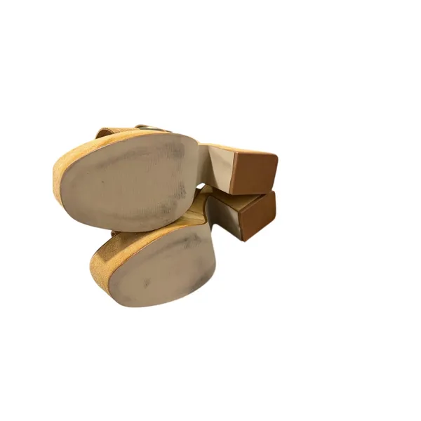 Lottini Italy Biscotto Beige Leather Suede Platform Slide Sandals Gold Buckle 10 - Image 10
