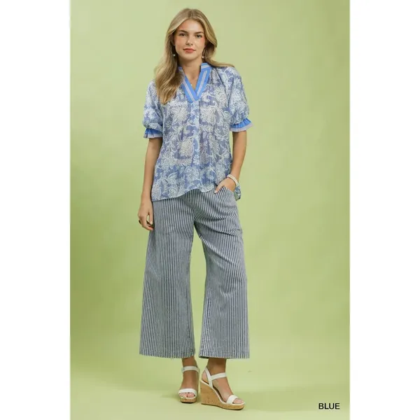 Umgee Floral Print Puff Sleeve Top - Blue - Small - Image 5