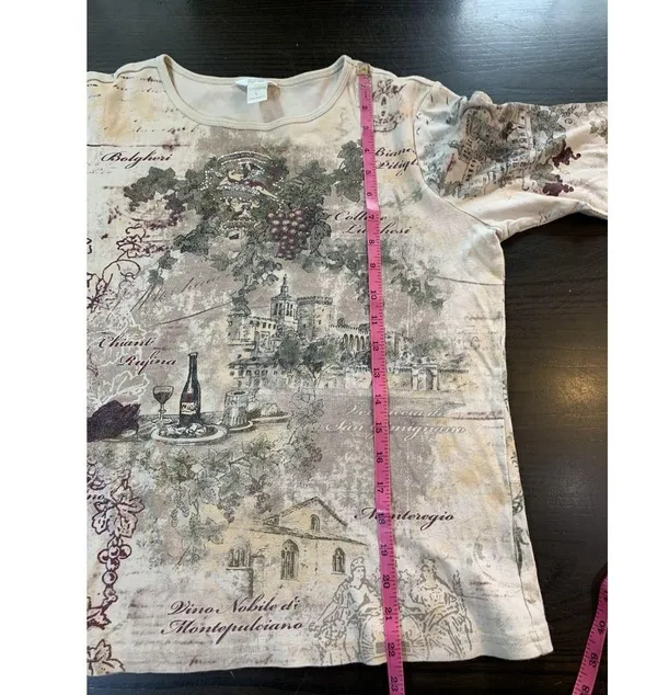 Christopher & Banks Vtg Y2K Italian Winery Scene Shirt Embellish Top USA Classic Romantic Watercolor - Image 11