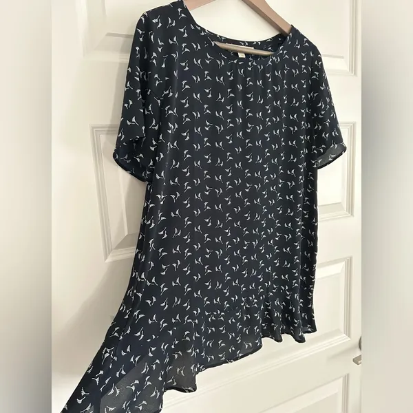 Loft Leaf Print Blouse Navy White Size S - Image 2