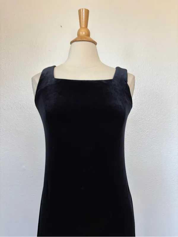 Rhapsody Vintage 90s Classic Black Velvet Sleeveless Maxi Dress - Image 2