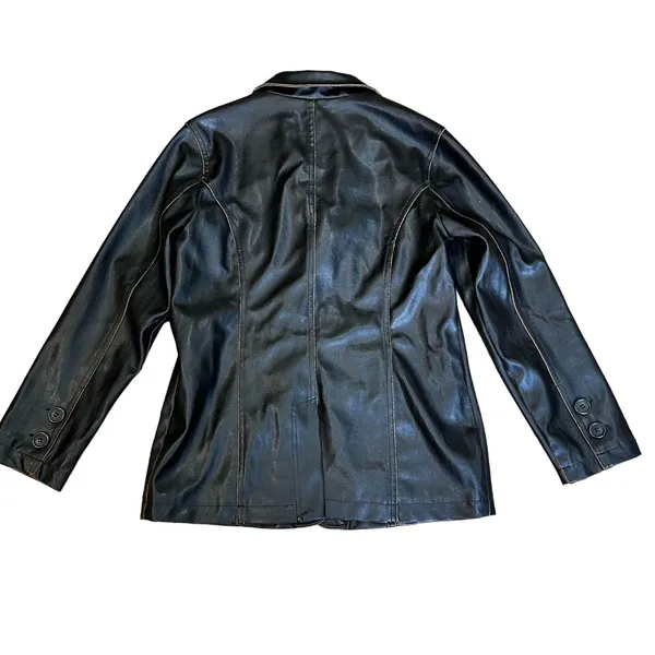 American Vintage Y2K 90s Faux Leather Brown Pleather Jacket Boho Hippie Flower Lace Distressed - Image 3
