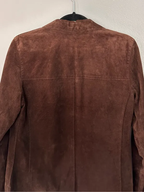 Lord & Taylor Brown Genuine Suede Leather Shirt Jacket Fully Lined size S* - Image 12