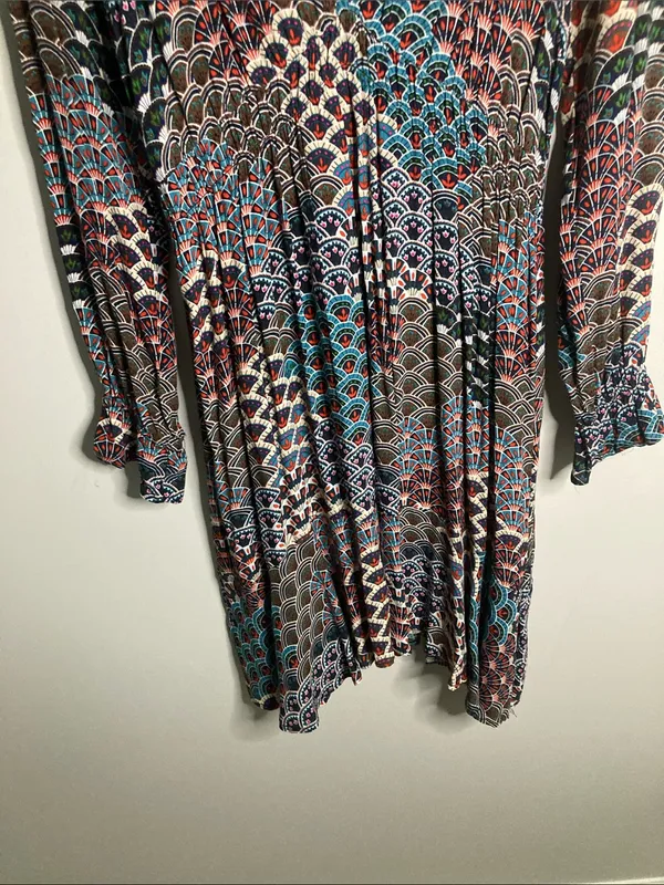 Maeve Multicolored Fan-Print V-Neck Long Sleeve Dress - Image 4