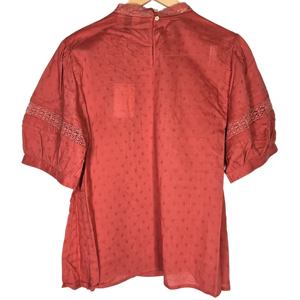 Universal Thread Womens XL Pink Eyelet‎ Lace Trim Puff Short Sleeve Top Blouse - Image 2