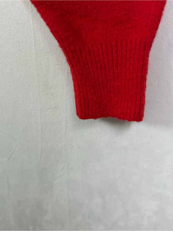Madewell Women XL Wedged V Neck Sweater Red Merino Wool Blend Oversized Slouchy - Image 6