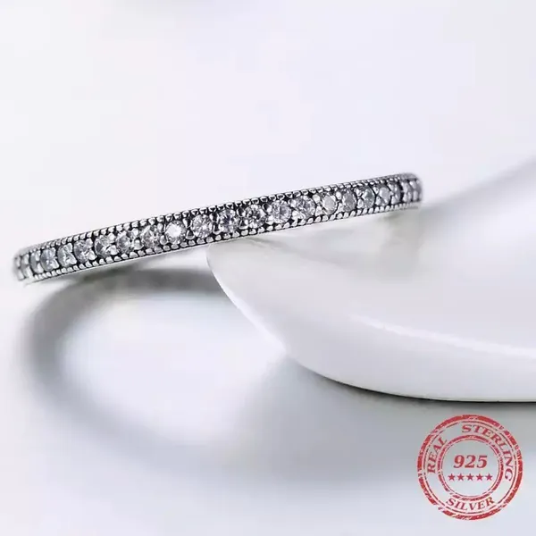 SIZE 8 925  Hearts Clear CZ Stackable Ring - Image 3