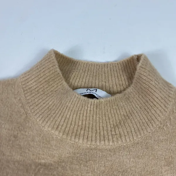 Magaschoni Sweater Womens Medium Beige Mock Neck Long‎ Sleeve Pullover Knit - Image 2