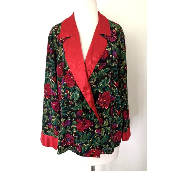 Vintage Victorias Secret Gold Label 90s Satin Floral Pajamas Set Sz M (Flaws) - Image 2