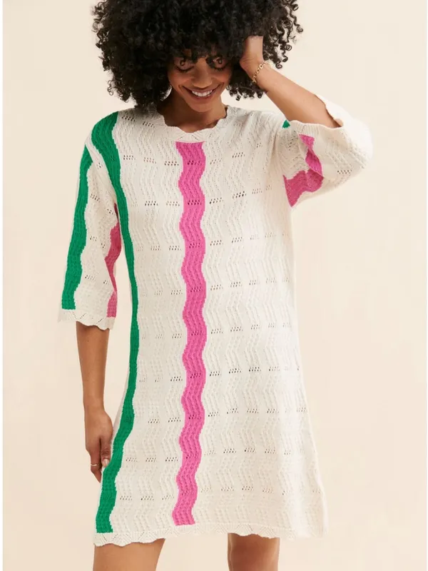 Free People Native Youth Wave Knit Crochet Cover-Up Ivory combo Sz S Coastal - Image 2