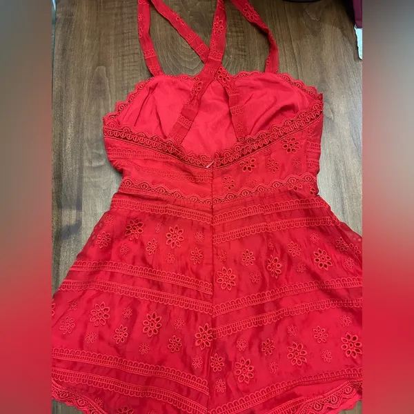 Gently used Red Lace Romper. Size S. - Image 4