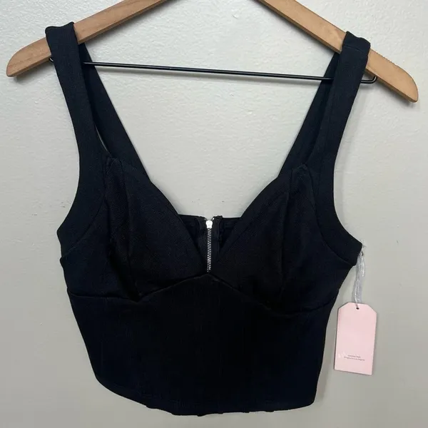 Blashe Los Angeles NWT Black Sleeveless Corset Bustier Crop Top Zipper Medium - Image 2