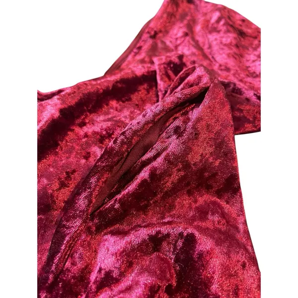 A Byer 90s Y2K Burgundy Crushed Velvet Black Tie Up Back V-neck Dress L Holiday - Image 10