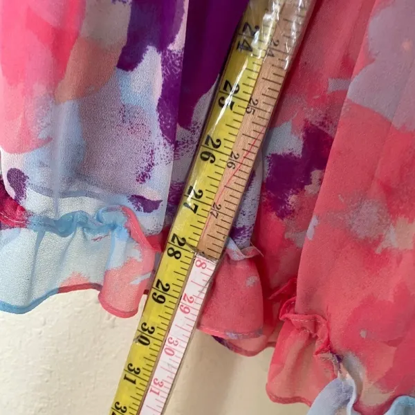 MISA Los Angeles Isella‎ Ruffled Floral Mini Dress pink blue size M - Image 11