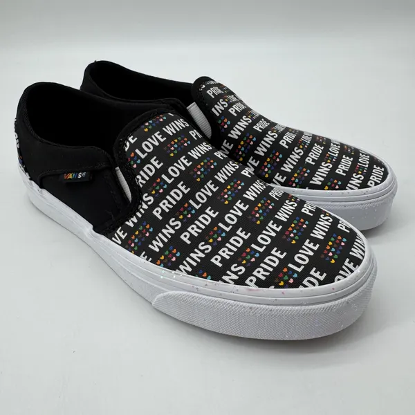 Vans‎ Slip-On Pride Love Wins Women 6.5 Black Rainbow Glitter Sneakers - Image 3