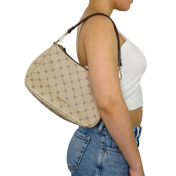 Y2K Vintage Nine West Monogram Cream Brown Shoulder Bag Baguette Bag - Image 8