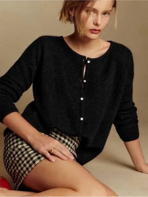 Sezane Gaspard Cardigan Black Mohair Alpaca Knit Sweater Size S - Image 2