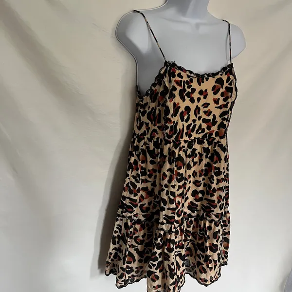 Urban Outfitters Leopard Babydoll Mini Dress XS Y2K Coquette Indie Grunge Tan - Image 11