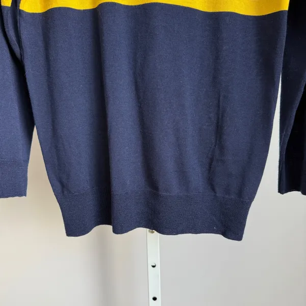 J Crew Merino Wool Academia Office Siren Preppy‎ Button Striped Sweater S Blue - Image 5