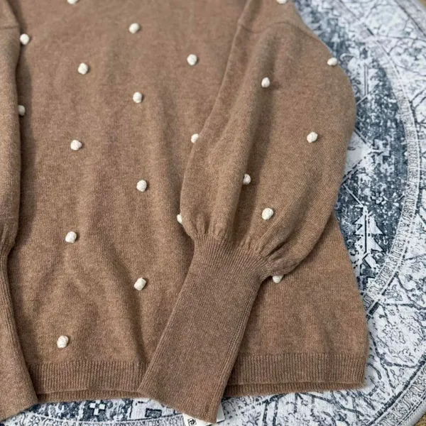 Cashmere Charter Club Luxury Camel Tan Yarn with White Balls - Size M - Image 4