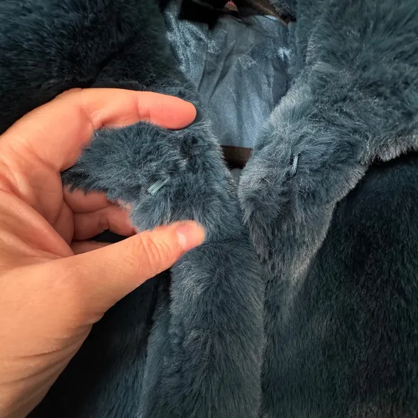Christian Siriano Faux Fur Coat Teal Blue Womens Sz S Mob‎ Wife Whimsigoth Fairy - Image 7