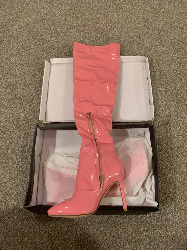 FSJ Pink High Heel Boots Size 6 - Image 3
