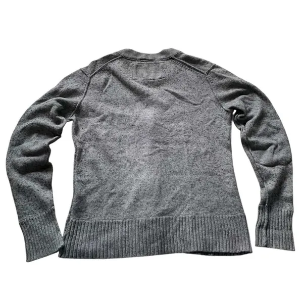 American Eagle Cardigan Sweater Unisex Small Gray Wool Blend Elbow Patch Preppy - Image 3