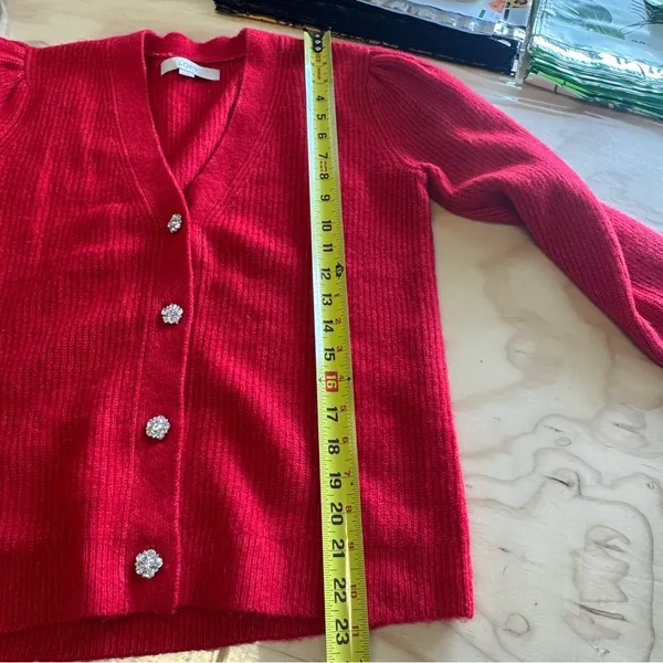 NWOT LOFT Rhinestone Buttons Relaxed‎ Fit Knit Cardigan Sweater Red Small - Image 14
