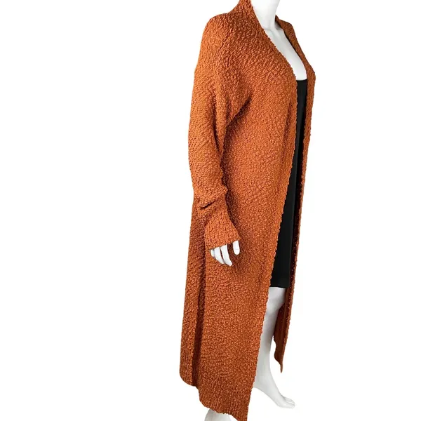Andree by Unit Rust Orange Textured Long‎ Open Front Cardigan Sweater Size M - Image 7
