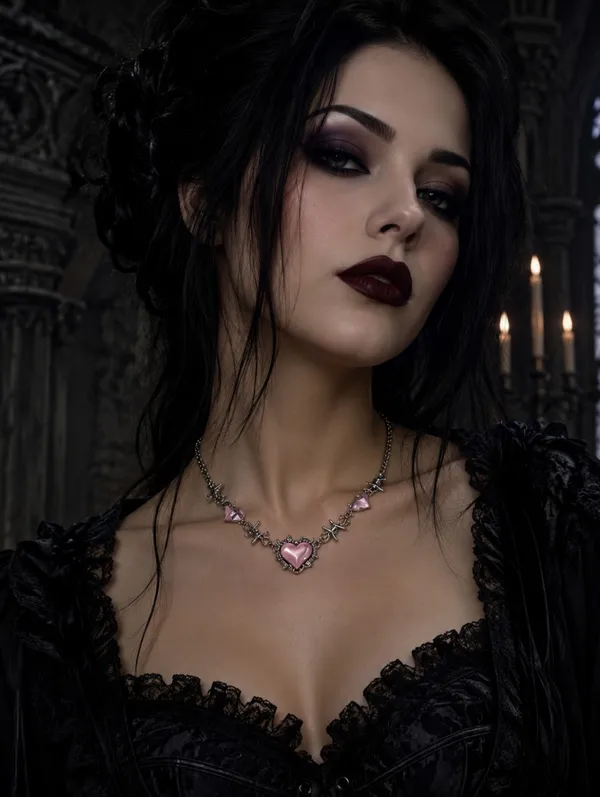 Creative Pink Heart Barbed Wire Silver Plated Choker‎ Length Necklace Soft Goth - Image 3