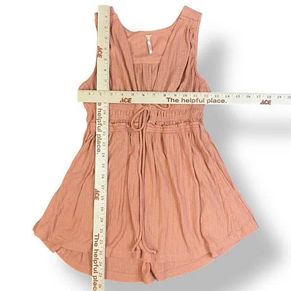 Free People Beach Bound Tie Front Smocked Tank Top Size S‎ Pink Orange - Image 4