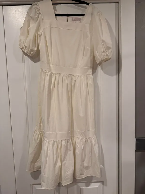 Rachel Parcell Cream Square Neck Puff Sleeve Midi‎ Dress medium - Image 2