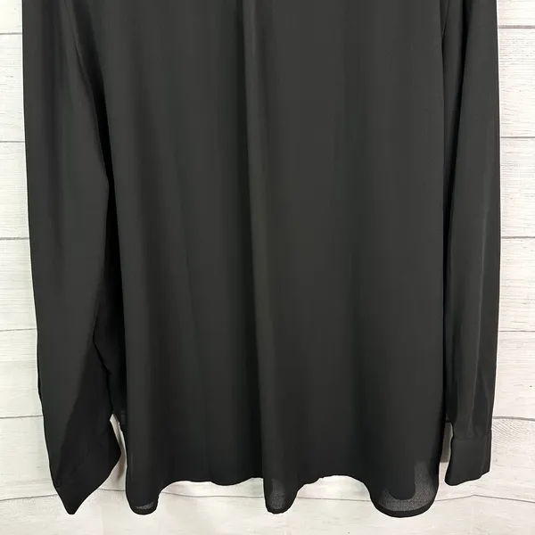 Loft Womens Black Long Sleeve Henley Popover Blouse XL Professional Minimalist - Image 6