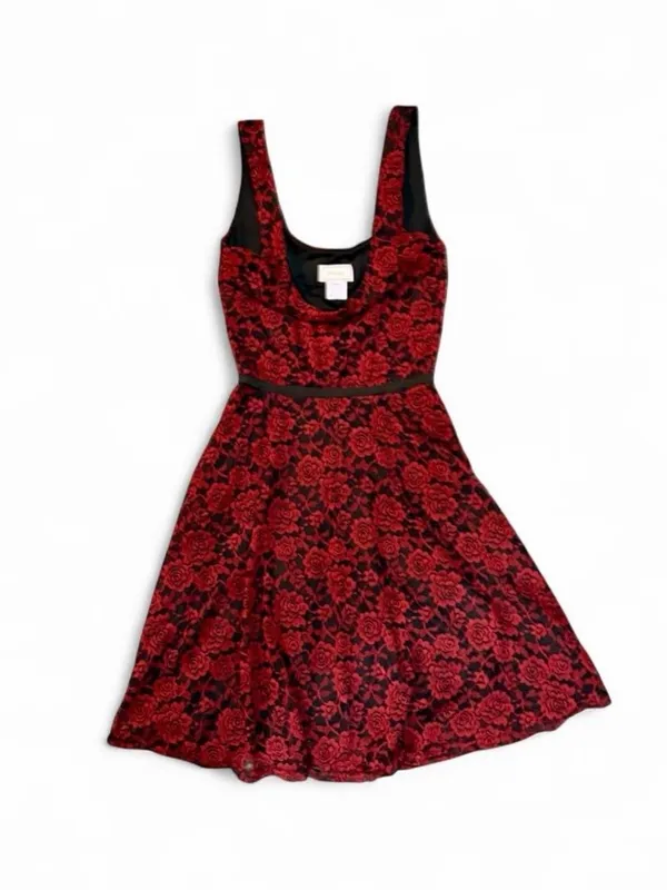 Love Ady Red & Black Damask A-Line Babydoll Dress Sz XS NWT Retail $88 - Image 3