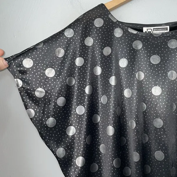 Vintage Going Out Top Plus Size 20W Black Metallic Silver Polka Dot Slinky Knit - Image 3