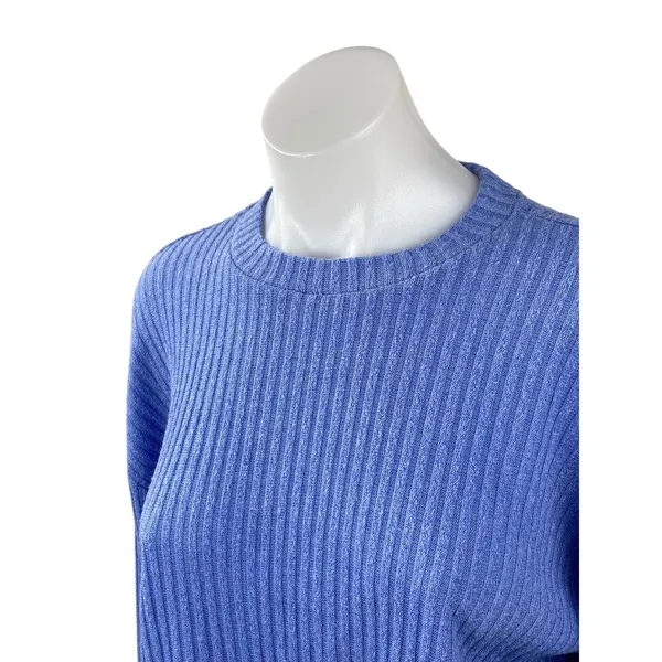 Aritzia Wilfred Free Women Blue Ribbed Knit Long Sleeve Cropped Sweater Top Sz S - Image 2