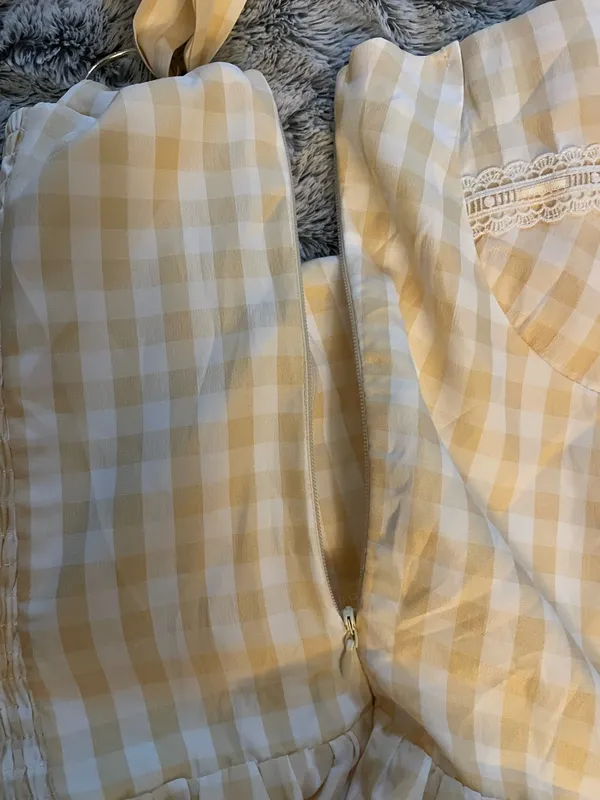 GINGHAM yellow summer corset laced midi dress with pockets - Image 4