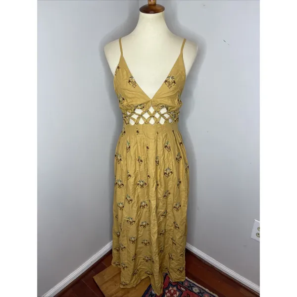 New Farm Rio Coconut Tree Tapestry Macrame Yoke‎ Maxi Dress XS - Image 2