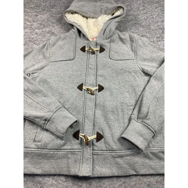 OP XL Hooded Sweatshirt Jacket Faux Fur Gray Full Zip Hooks Womens Long Sleeve‎ - Image 4