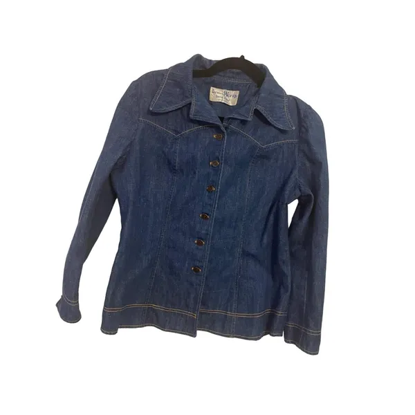 DenimWorks Western Jacket 70s Retro Dark Wash Oversized‎ Collar Blue Small - Image 3