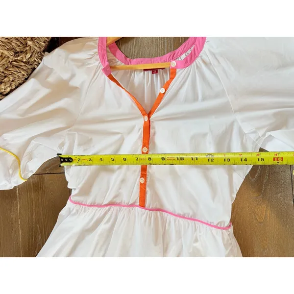 Staud Mini‎ Demi Dress Womens White Multicolor Neon Piping Balloon Sleeve XS - Image 10