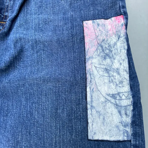 Blue Denim Custom Red Riot Jeans Size 30 - Image 5
